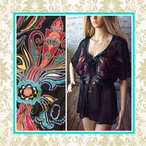🎀 BOHO PAISLEY DESIGN SHEER EMBROIDERED INDIA CHIC GYPSY STYLISH SMALL PETITE